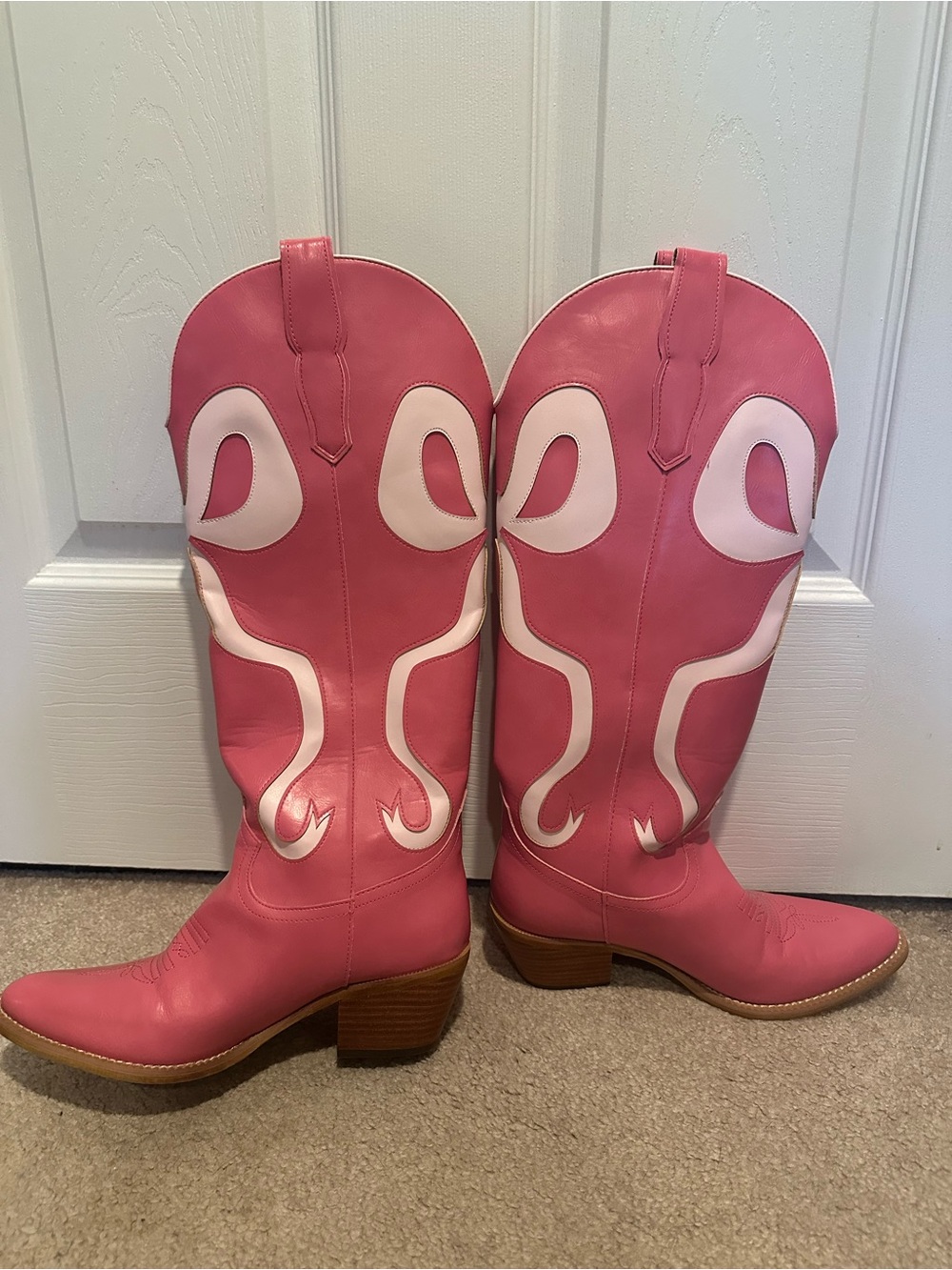 Unique Vintage Pink and White Western Cowgirl Boots
